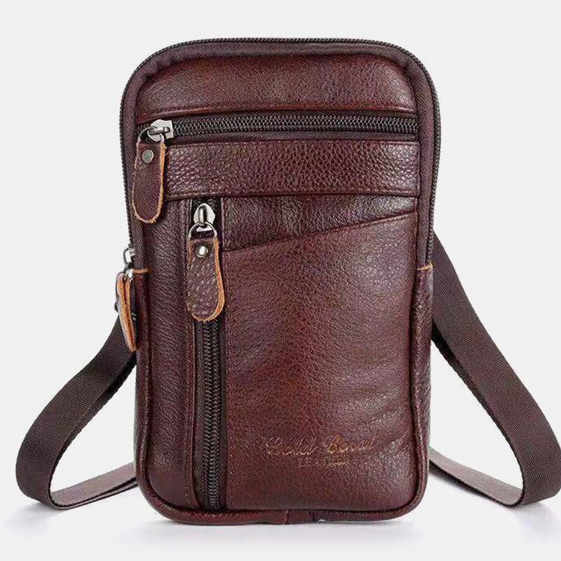 Miesten Aitoa Nahkaa Varkaudenesto 6.5 Tuuman Puhelinlaukku Crossbody Bag Vyötärölaukku Sling Bag