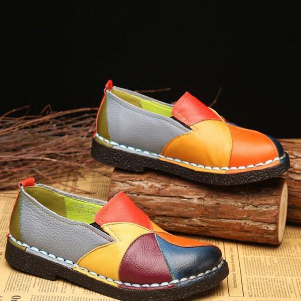 Käsintehdyt Rento Nahkaiset Pehmeät Litteät Loaferit Naisten Kengät Liitoslevyt