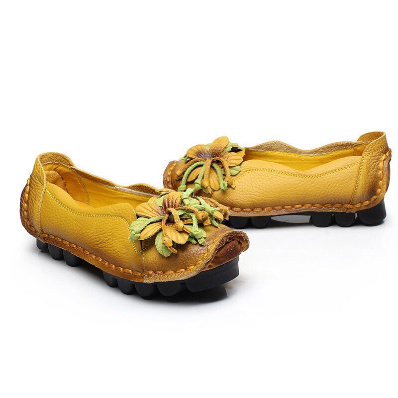 Naisten Aitoa Nahkaa Käsintehdyt Koristekukat Vintage Slip On Flats Loafers