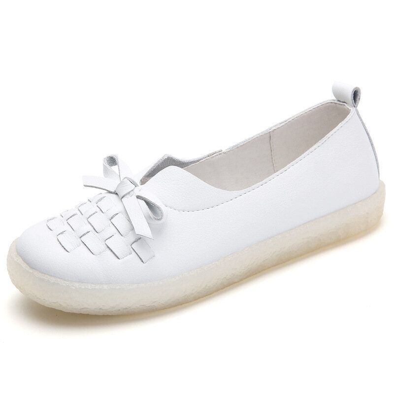 Naisten Nahkainen Slip On Yksivärinen Kudotut Bowknot Asakuchi Flats Loafers Kengät