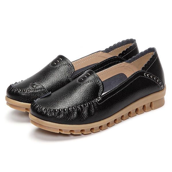 Naisten Pehmeä Kumipohja Pyöreä Varvas Pure Color Slip On Flat Loafers