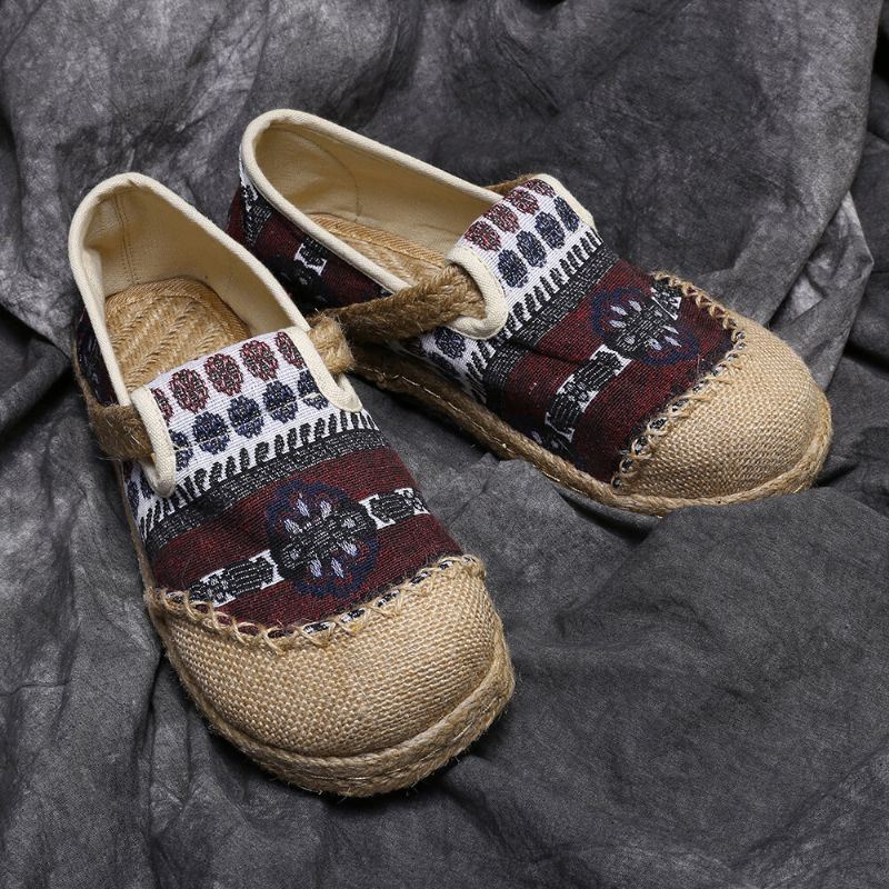 Naisten Pellava-olkikuvioinen Rento Slip On Espadrille-tasaiset Loaferit