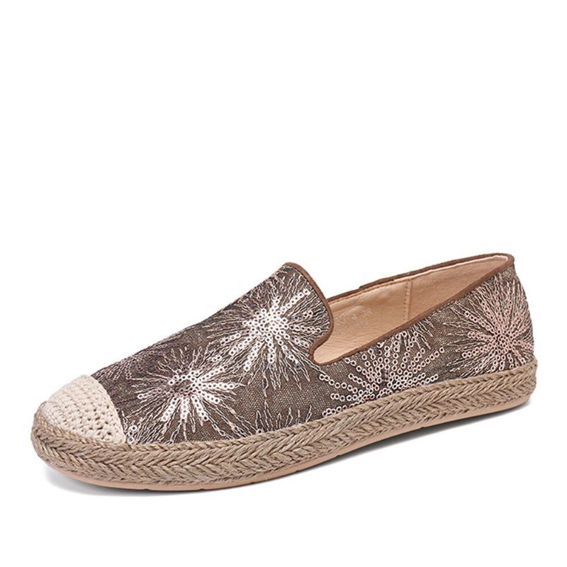 Naisten Rento Paljeteilla Koristeltu Kukkakuvio Espadrille Flats Loafers