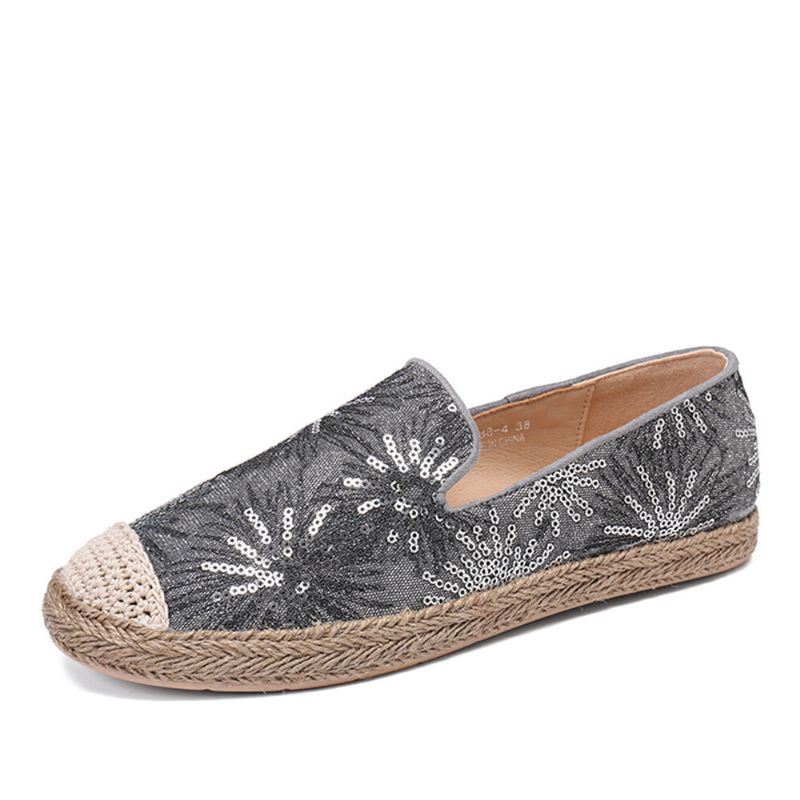 Naisten Rento Paljeteilla Koristeltu Kukkakuvio Espadrille Flats Loafers