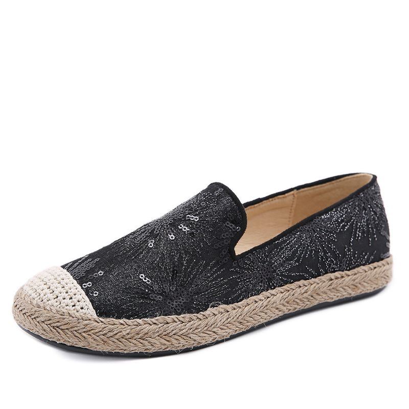 Naisten Rento Paljeteilla Koristeltu Kukkakuvio Espadrille Flats Loafers