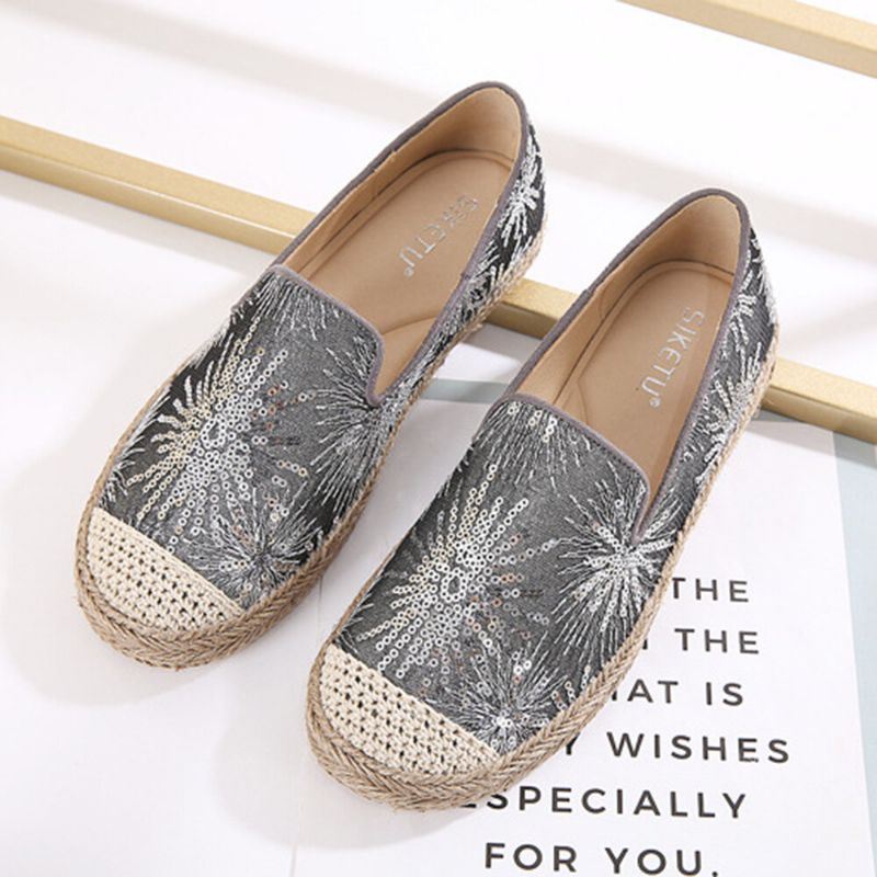 Naisten Rento Paljeteilla Koristeltu Kukkakuvio Espadrille Flats Loafers