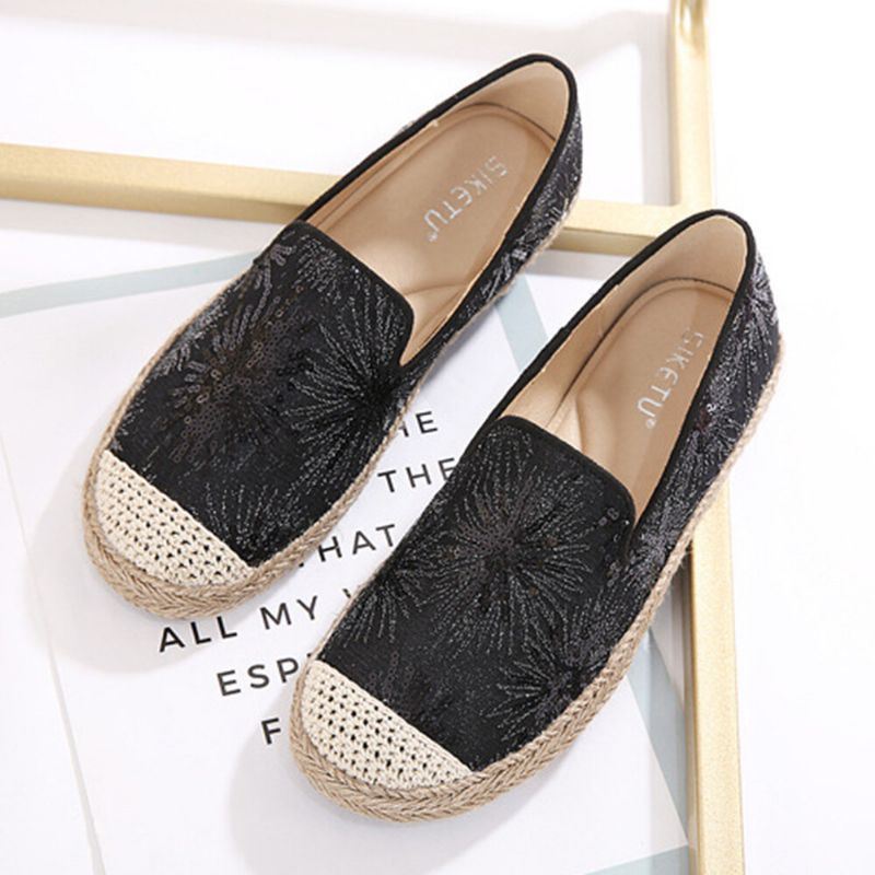 Naisten Rento Paljeteilla Koristeltu Kukkakuvio Espadrille Flats Loafers