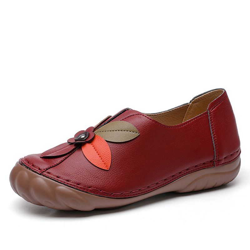 Naisten Retro-kukkaompeleet Mukavat Pyöreät Toe Slip On Flat Loafers Kengät