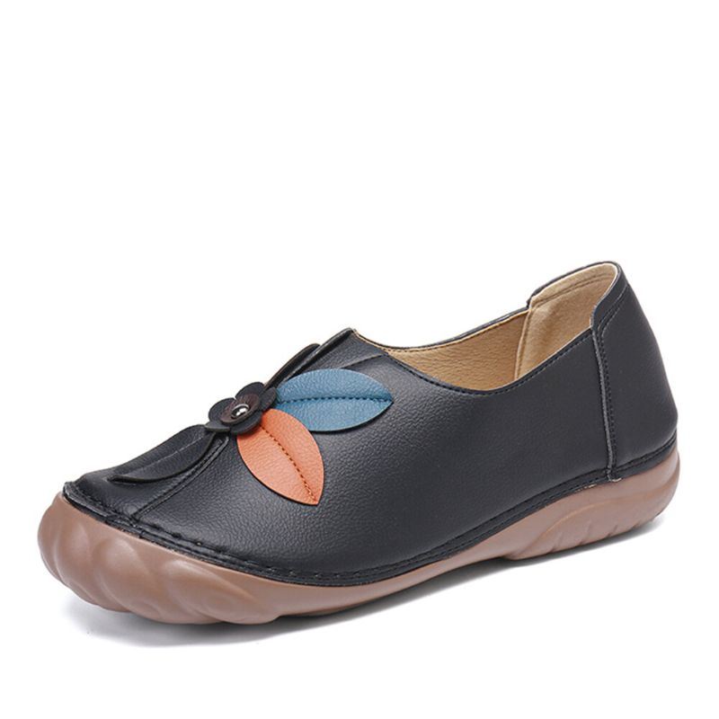 Naisten Retro-kukkaompeleet Mukavat Pyöreät Toe Slip On Flat Loafers Kengät