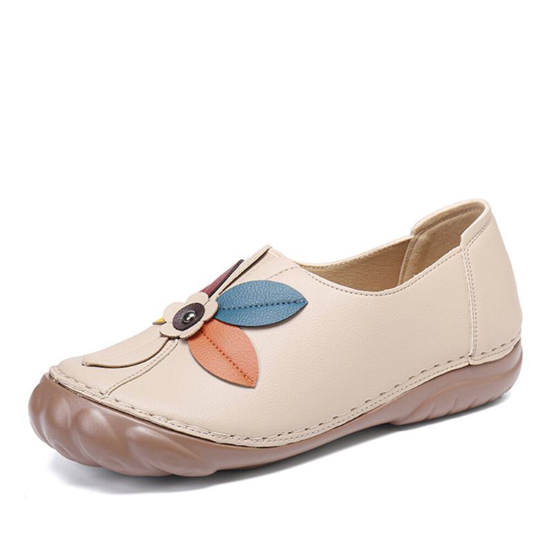 Naisten Retro-kukkaompeleet Mukavat Pyöreät Toe Slip On Flat Loafers Kengät