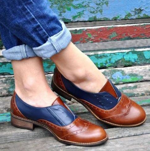 Naisten Väriliitos Neliömäinen Kantapää Pyöreä Varvas Brogue Oxfords Casual Flats Loafers