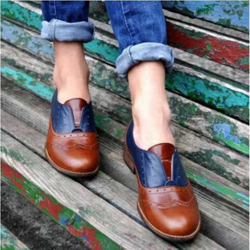 Naisten Väriliitos Neliömäinen Kantapää Pyöreä Varvas Brogue Oxfords Casual Flats Loafers