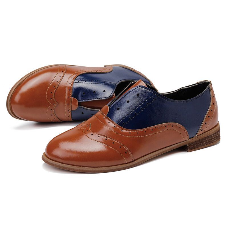 Naisten Väriliitos Neliömäinen Kantapää Pyöreä Varvas Brogue Oxfords Casual Flats Loafers