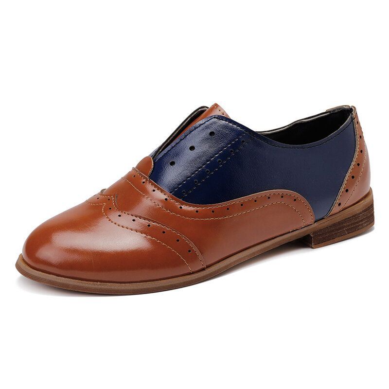 Naisten Väriliitos Neliömäinen Kantapää Pyöreä Varvas Brogue Oxfords Casual Flats Loafers