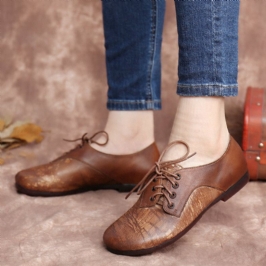 Naisten Vintage-käsintehdyt Nahkaliitokset Mukavat Pehmeäpohjaiset Nauhalliset Tasaiset Kengät