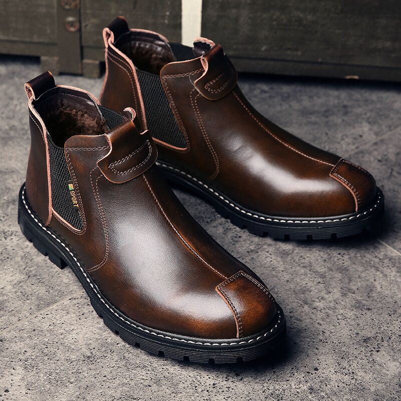 Miesten Aitoa Nahkaa Liukumaton Ja Samettilämpimät Chelsea Boots Martin Boots