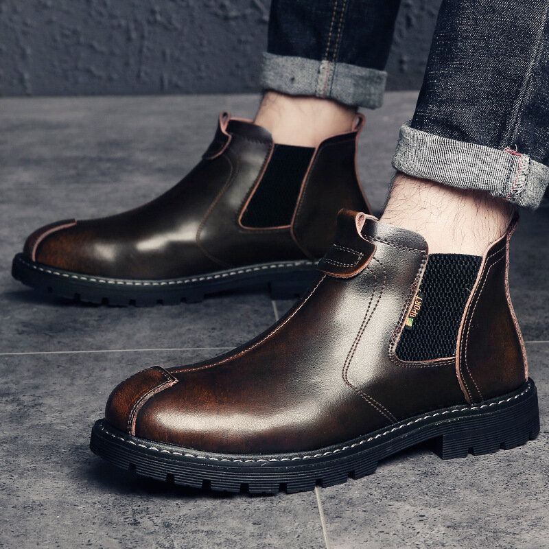 Miesten Aitoa Nahkaa Liukumaton Ja Samettilämpimät Chelsea Boots Martin Boots