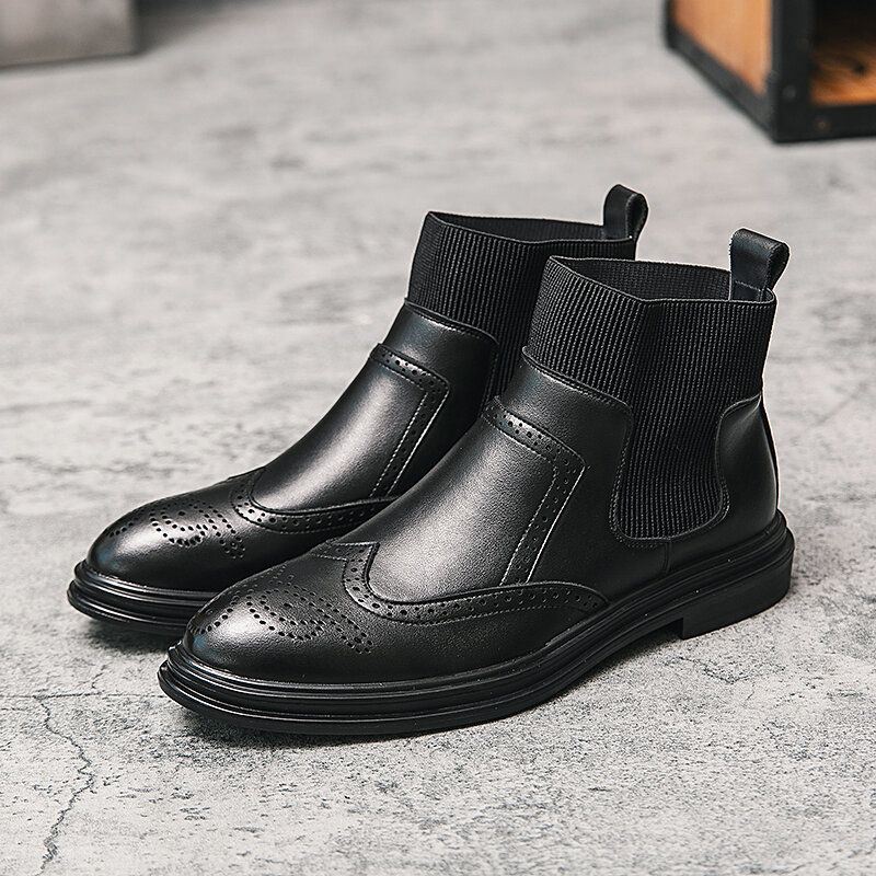 Miesten Brogue Comfy Joustava Slip On Chelsea Boots