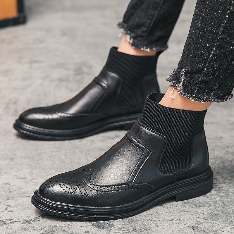 Miesten Brogue Comfy Joustava Slip On Chelsea Boots