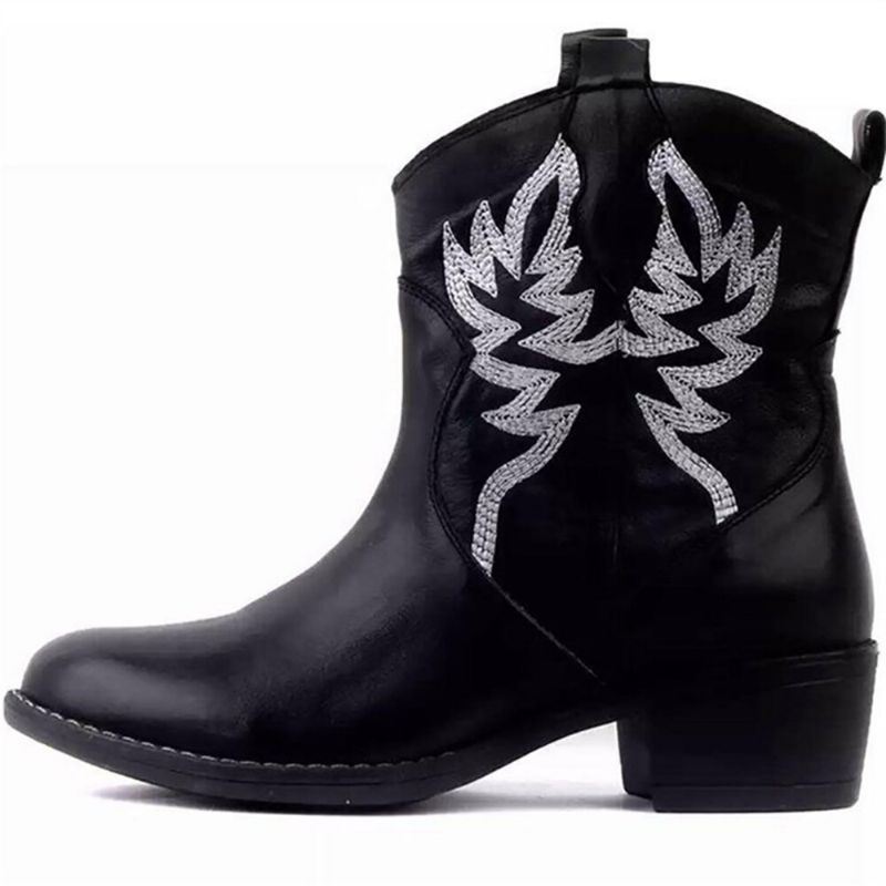 Naisten Folkway-kukkakirjailoidut Paksut Heel-slip-on Lyhyet Cowboysaappaat