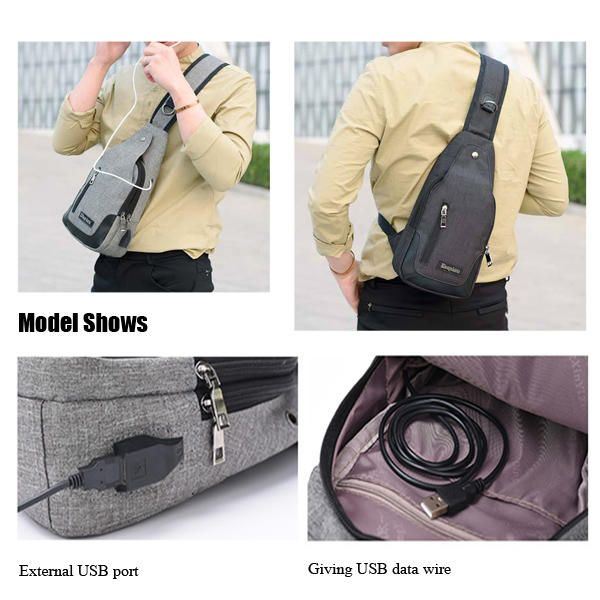 Miehet Naiset Usb-portti Casual Outdoor Rintalaukku Crossbody Laukku