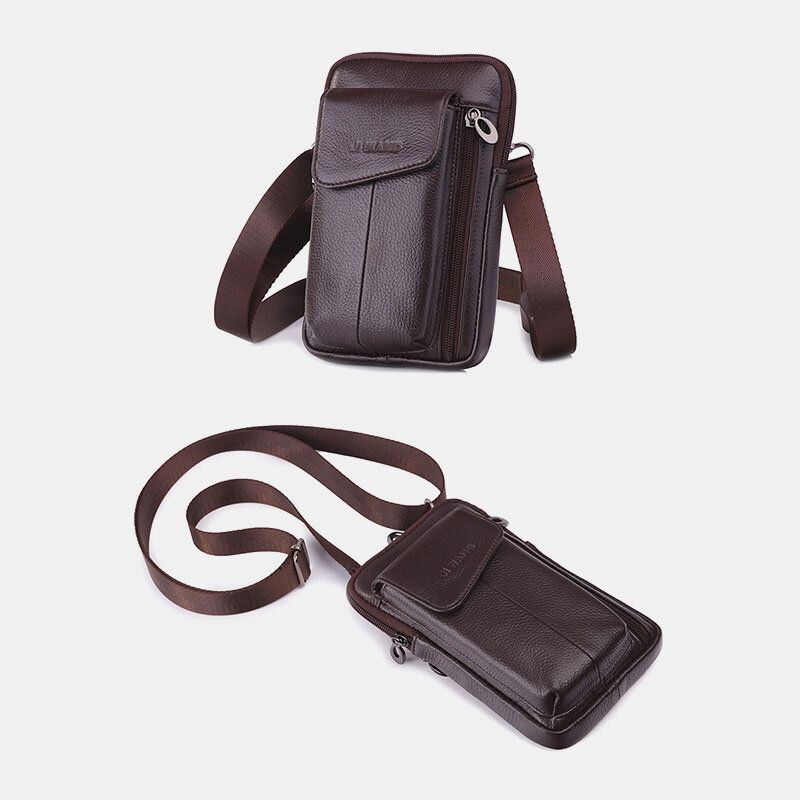 Miesten Aito Nahka 6.5 Tuuman Puhelinlaukku Vyölaukku Vyökassi Crossbody Laukku