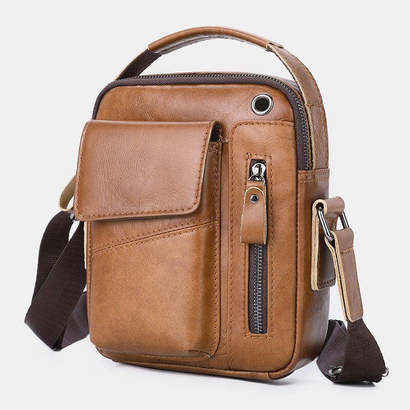 Miesten Aito Nahka Monitaskuinen Kuulokeaukko Vintage 6.5 Tuuman Puhelinlaukku Crossbody Laukku Olkalaukku Messenger Salkku