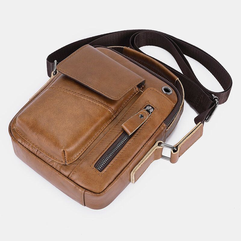 Miesten Aito Nahka Monitaskuinen Kuulokeaukko Vintage 6.5 Tuuman Puhelinlaukku Crossbody Laukku Olkalaukku Messenger Salkku