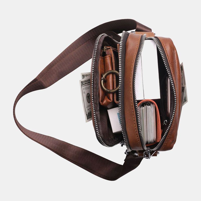 Miesten Aito Nahka Monitaskuinen Kuulokeaukko Vintage 6.5 Tuuman Puhelinlaukku Crossbody Laukku Olkalaukku Messenger Salkku