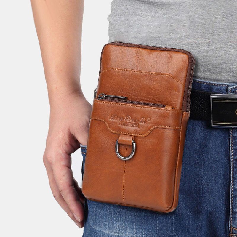 Miesten Aito Nahka Naudannahkainen Vintage Business 6.5 Tuuman Puhelinlaukku Crossbody Bag Vyötärölaukku Sling Bag