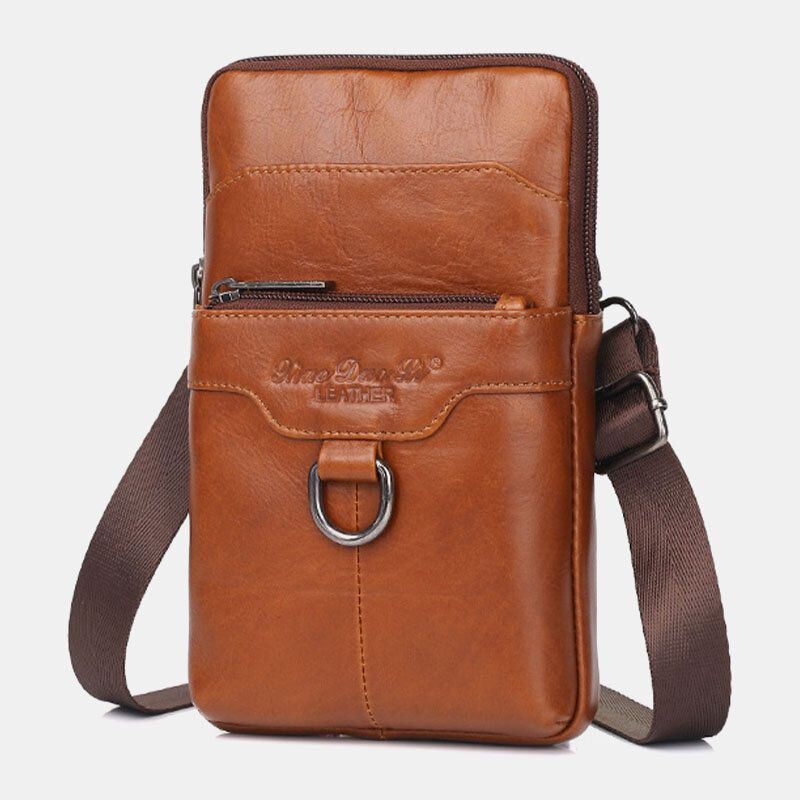 Miesten Aito Nahka Naudannahkainen Vintage Business 6.5 Tuuman Puhelinlaukku Crossbody Bag Vyötärölaukku Sling Bag