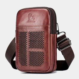 Miesten Aito Nahka Retro Business Casual Yksivärinen Nahka Nahkainen Multi-carry Vyölaukku Crossbody Laukku