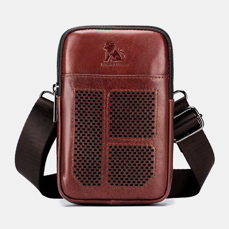 Miesten Aito Nahka Retro Business Casual Yksivärinen Nahka Nahkainen Multi-carry Vyölaukku Crossbody Laukku