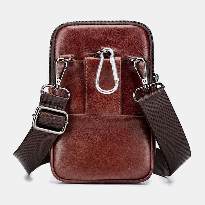 Miesten Aito Nahka Retro Business Casual Yksivärinen Nahka Nahkainen Multi-carry Vyölaukku Crossbody Laukku