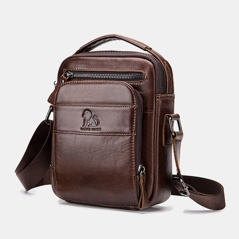 Miesten Aito Nahka Retro Business Casual Yksivärinen Nahkainen Olkalaukku Crossbody Bag