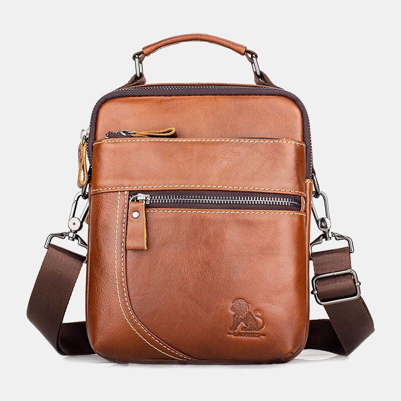 Miesten Aito Nahka Retro Business Casual Yksivärinen Nahkainen Olkalaukku Crossbody Laukku