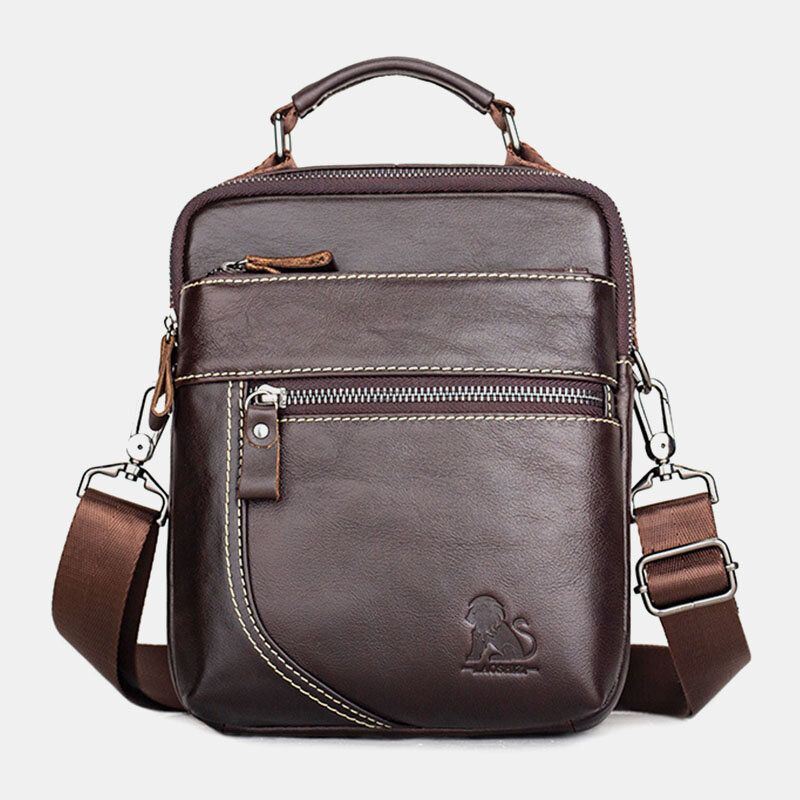 Miesten Aito Nahka Retro Business Casual Yksivärinen Nahkainen Olkalaukku Crossbody Laukku