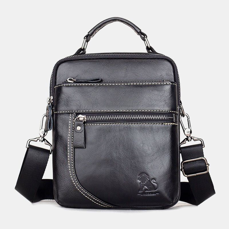 Miesten Aito Nahka Retro Business Casual Yksivärinen Nahkainen Olkalaukku Crossbody Laukku