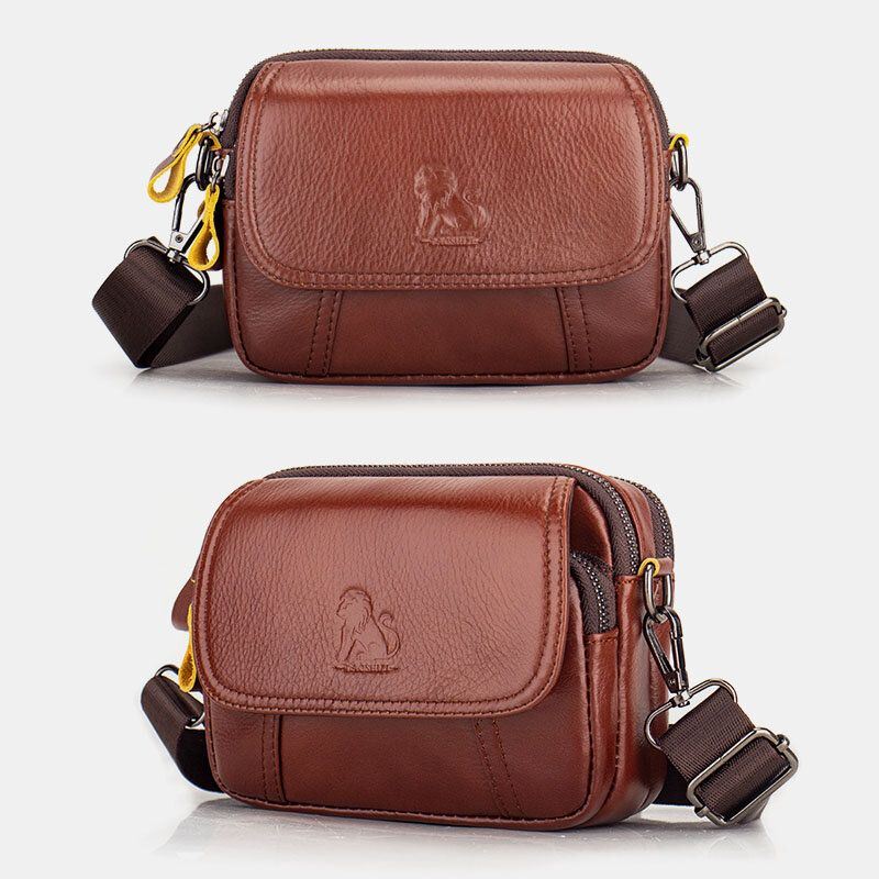 Miesten Aito Nahkainen Retro 7.5 Tuuman Puhelinlaukku Cross Body Bag Vyölaukku Vyölenkillä