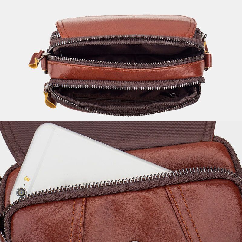 Miesten Aito Nahkainen Retro 7.5 Tuuman Puhelinlaukku Cross Body Bag Vyölaukku Vyölenkillä