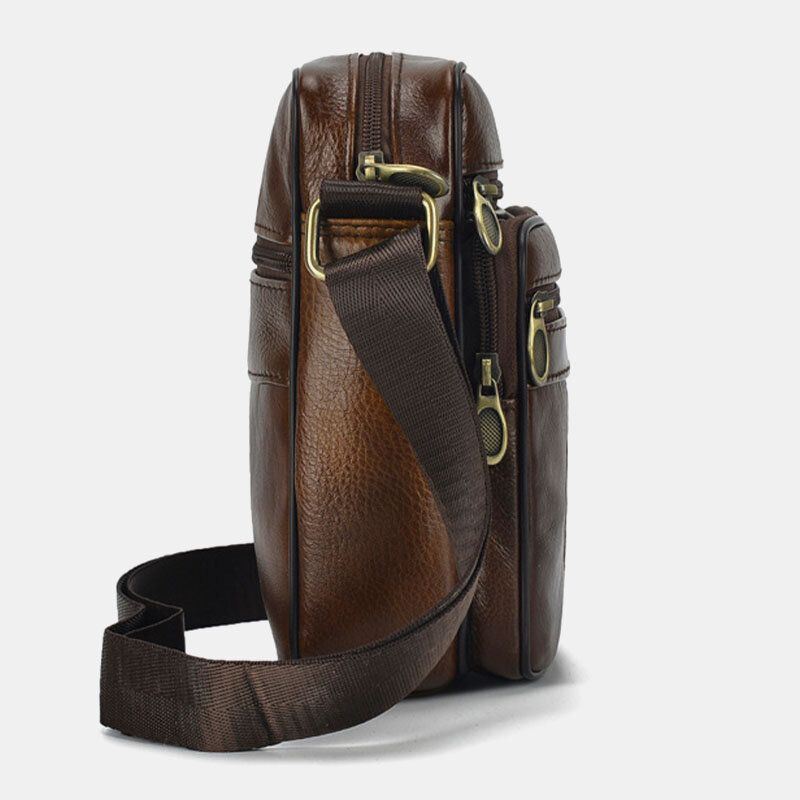 Miesten Aitoa Nahkaa Business Casual Yksivärinen Nahkainen Olkalaukku Crossbody-laukku