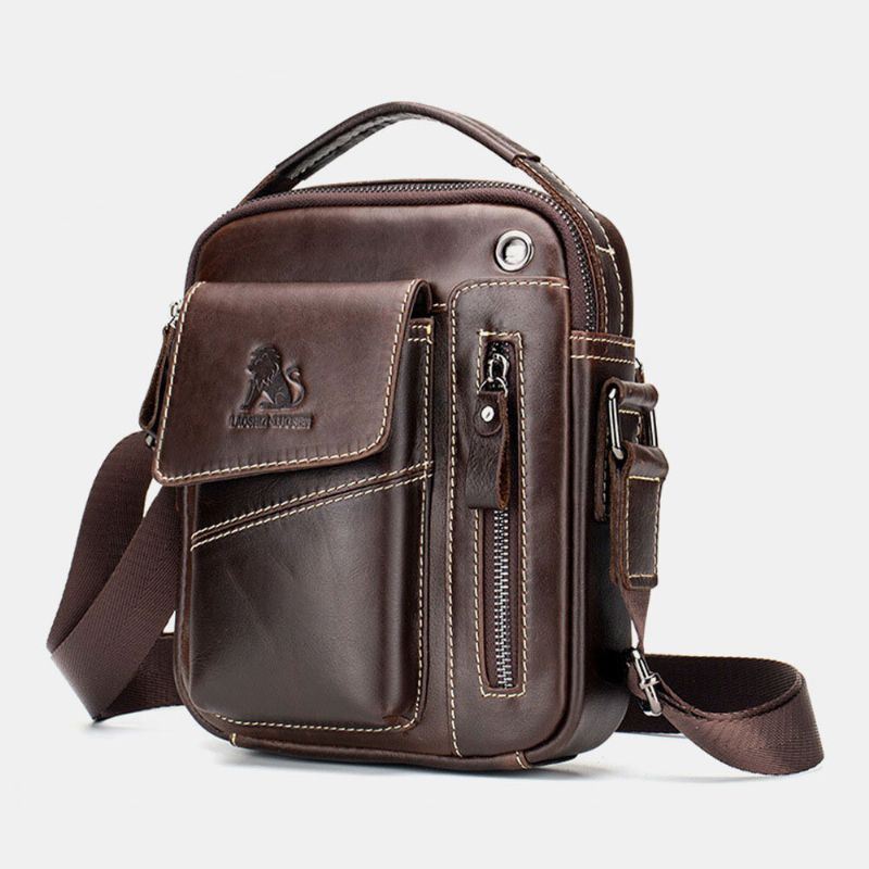 Miesten Aitoa Nahkaa Kulutusta Kestävä Kuulokeaukko Monitaskuinen Vintage Crossbody Bag Olkalaukku