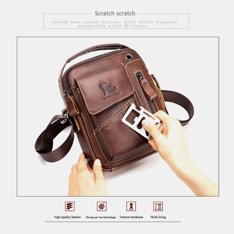 Miesten Aitoa Nahkaa Kulutusta Kestävä Kuulokeaukko Monitaskuinen Vintage Crossbody Bag Olkalaukku