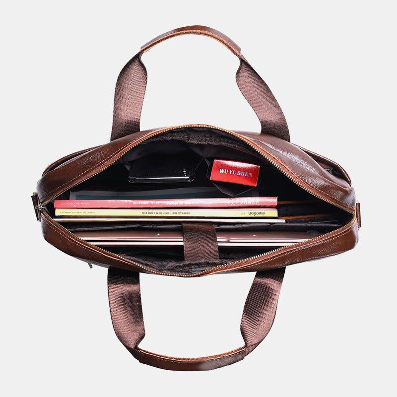 Miesten Aitoa Nahkaa Monitaskuinen Vintage 14 Tuuman Kannettavan Tietokoneen Laukku Messenger Bag Crossbody Laukut Olkalaukku Salkku