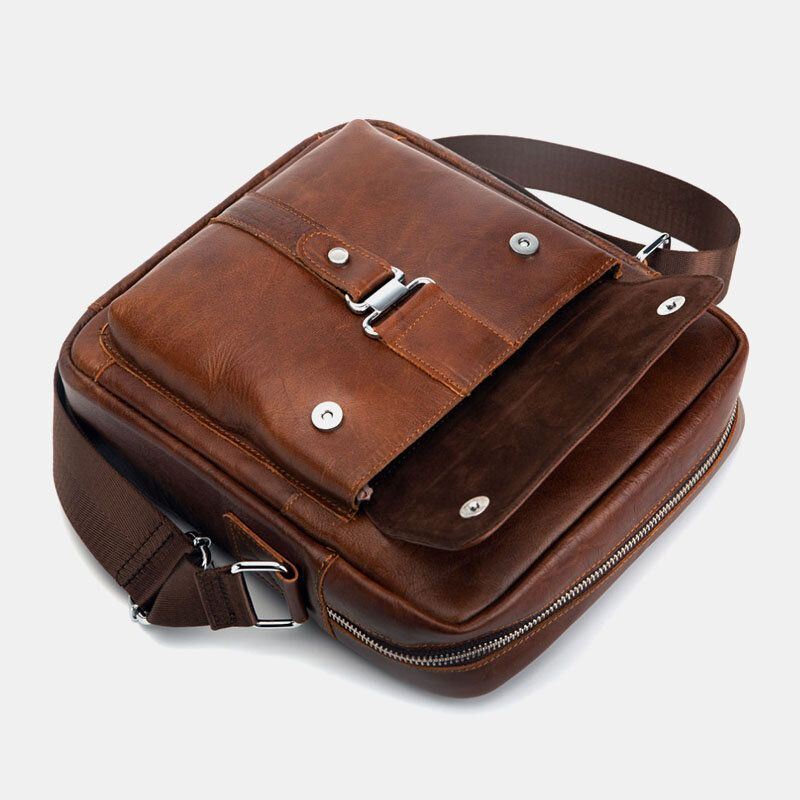 Miesten Aitoa Nahkaa Monitoiminen Varkaudenesto Kulutuksenkestävä Vintage Business Crossbody Laukku Olkalaukku