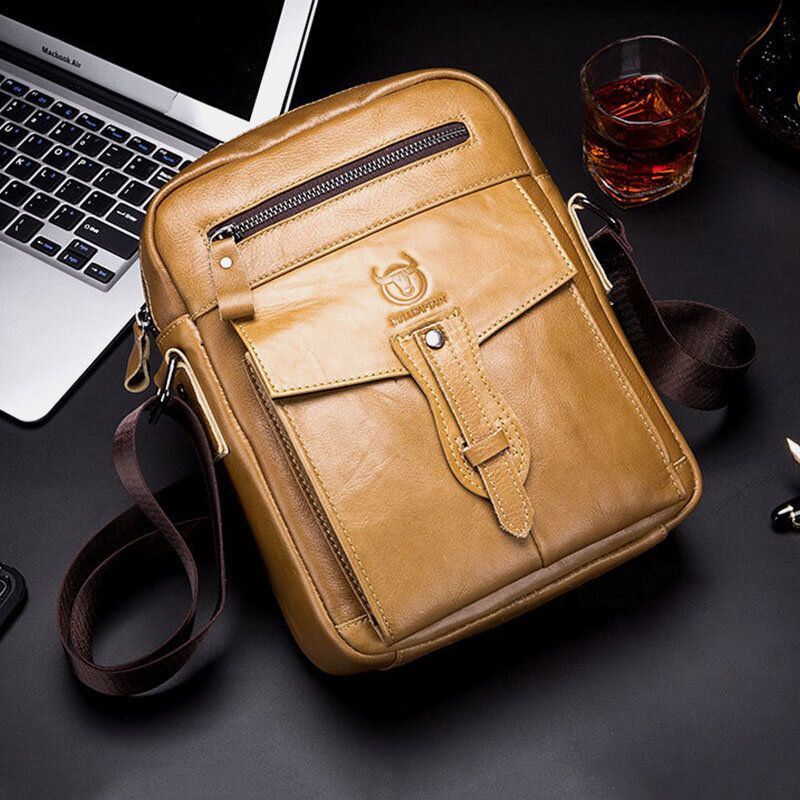 Miesten Aitoa Nahkaa Oleva Business Retro Solid Color Crossbody Laukku Olkalaukku