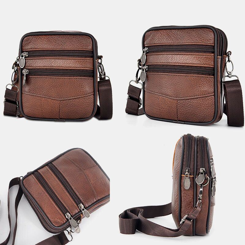 Miesten Aitoa Nahkaa Oleva Suurikokoinen Business Multi-carry Crossbody -laukku