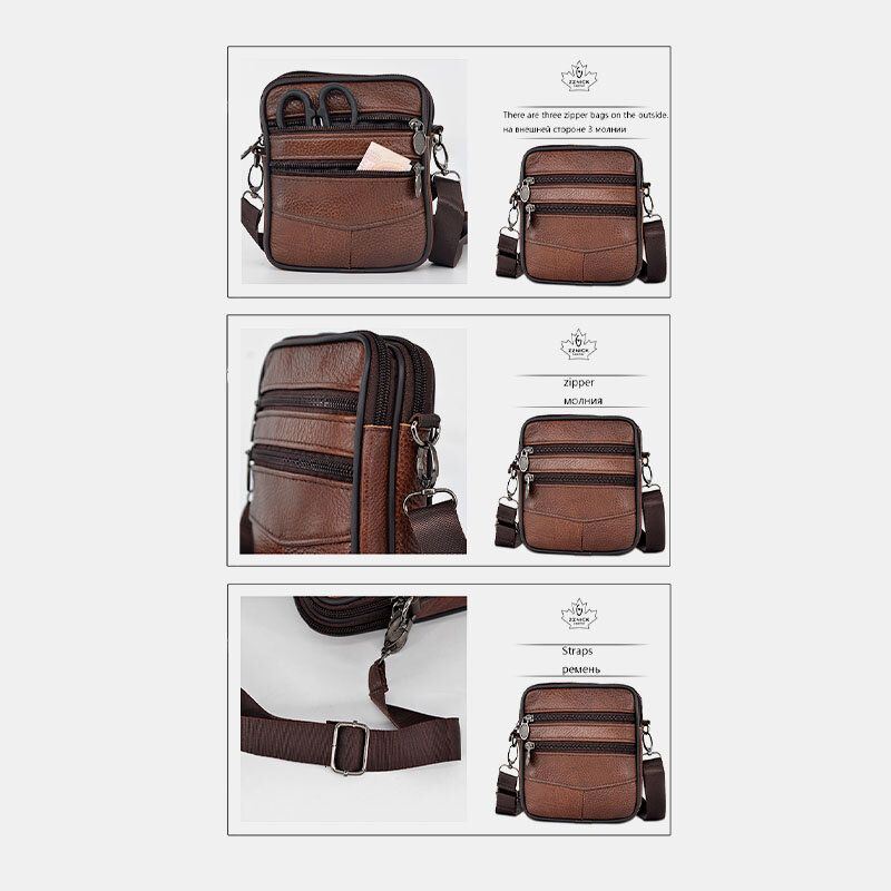 Miesten Aitoa Nahkaa Oleva Suurikokoinen Business Multi-carry Crossbody -laukku