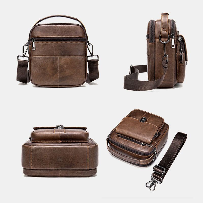 Miesten Aitoa Nahkaa Selkänoja Varkaudenesto Tasku Crossbody Laukut Retro Multi-tasku Kulutuksenkestävä Messenger Bag Olkalaukku