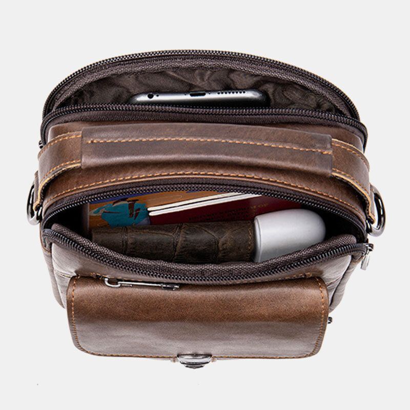 Miesten Aitoa Nahkaa Selkänoja Varkaudenesto Tasku Crossbody Laukut Retro Multi-tasku Kulutuksenkestävä Messenger Bag Olkalaukku